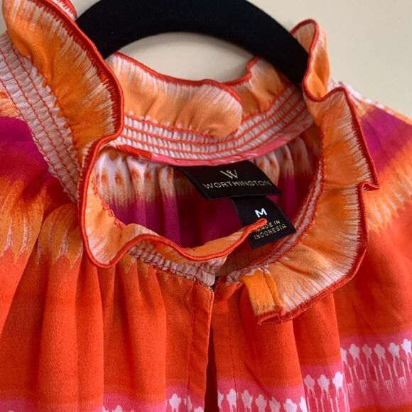 Worthington Smocked Neck Sleeveless Top Pink and Orange Size Medium - Picture 3 of 3